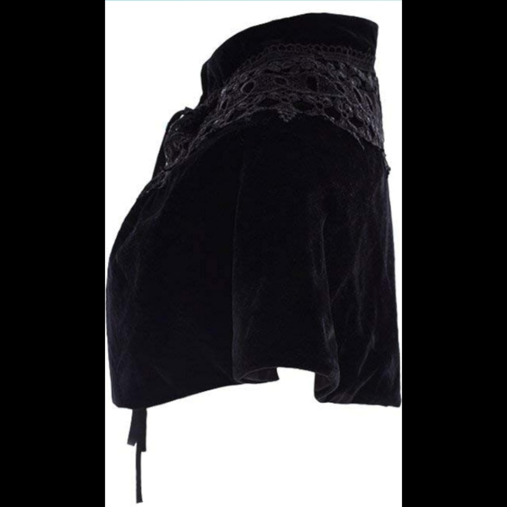 Velvet Cape Short Lace Shawl Lolita Cloak for Women Girls Dress - Picture 2 of 5